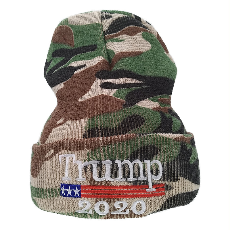 New Trump 2020trump Camouflage Woolen Cap American Flag Embroidered Knitted Hat Thermal Head Cover Hat