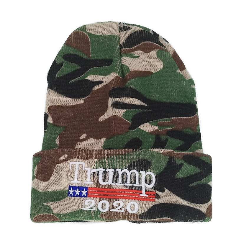 New Trump 2020trump Camouflage Woolen Cap American Flag Embroidered Knitted Hat Thermal Head Cover Hat