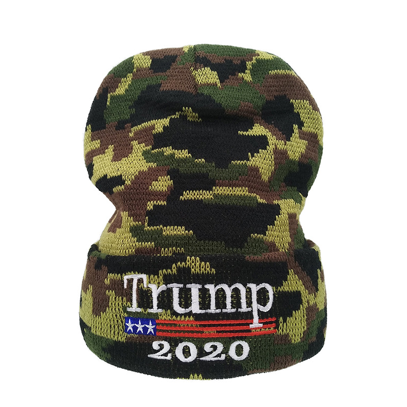 New Trump 2020trump Camouflage Woolen Cap American Flag Embroidered Knitted Hat Thermal Head Cover Hat