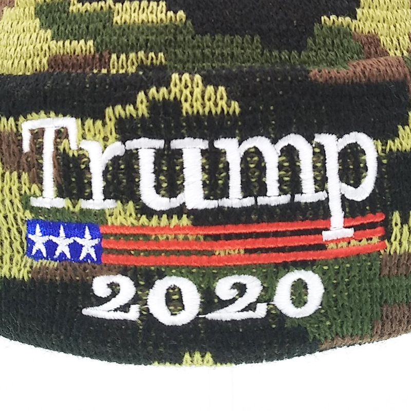 New Trump 2020trump Camouflage Woolen Cap American Flag Embroidered Knitted Hat Thermal Head Cover Hat