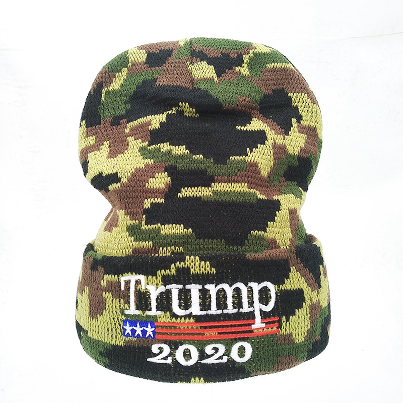 New Trump 2020trump Camouflage Woolen Cap American Flag Embroidered Knitted Hat Thermal Head Cover Hat