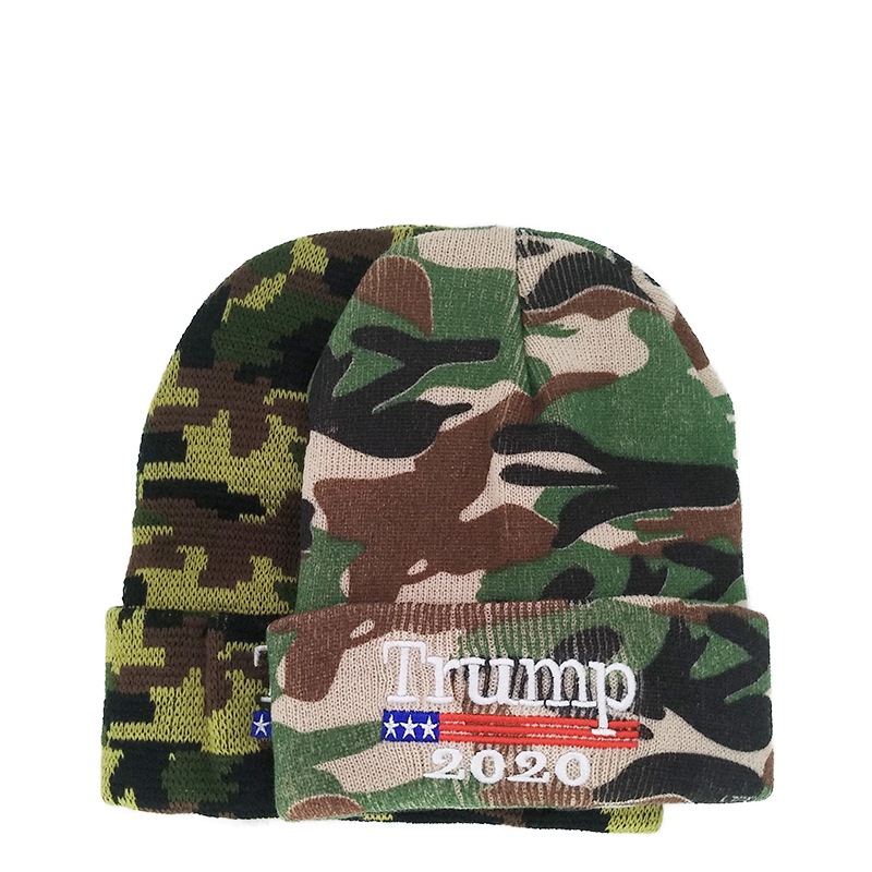 New Trump 2020trump Camouflage Woolen Cap American Flag Embroidered Knitted Hat Thermal Head Cover Hat