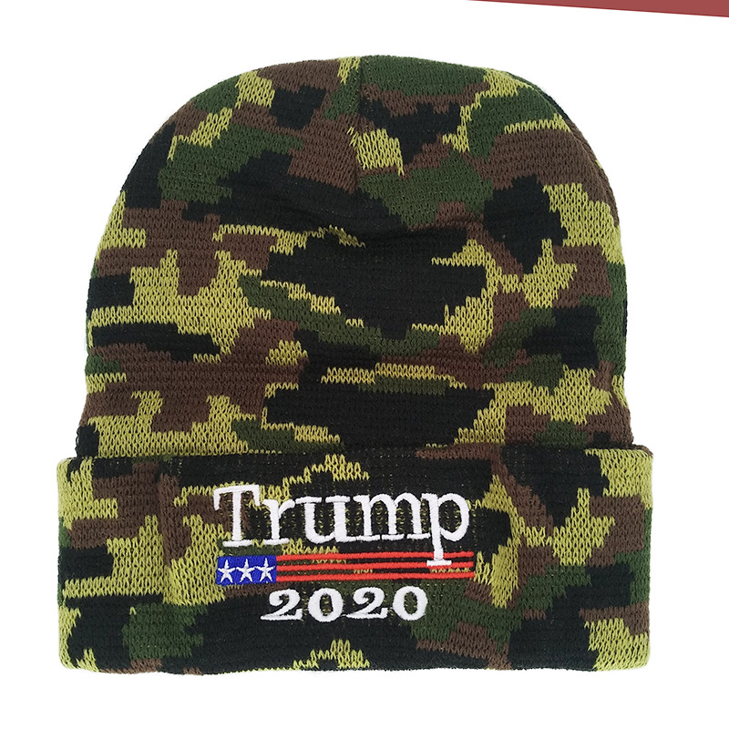 New Trump 2020trump Camouflage Woolen Cap American Flag Embroidered Knitted Hat Thermal Head Cover Hat