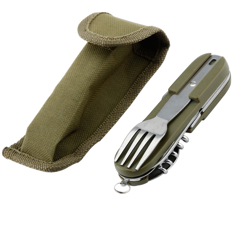 Camping tableware stainless steel cutlery fork and spoon combination tableware foreign trade the original list is suing goods multifunctional folding tableware
