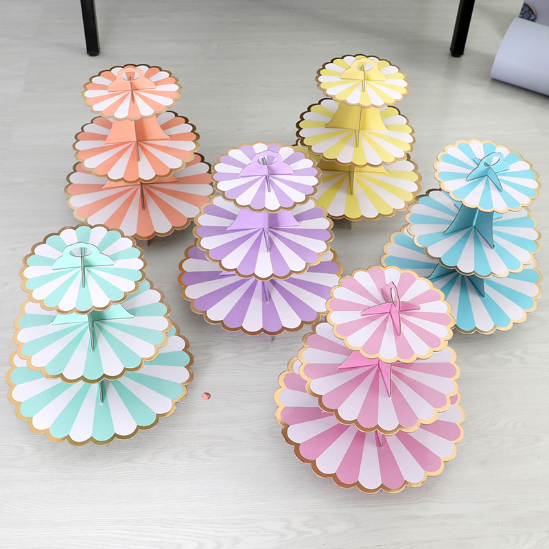 2021 New Disposable Multi-Layer Paper Cake Rack Birthday Party Supplies Three-Layer Gilding Cake Decoration