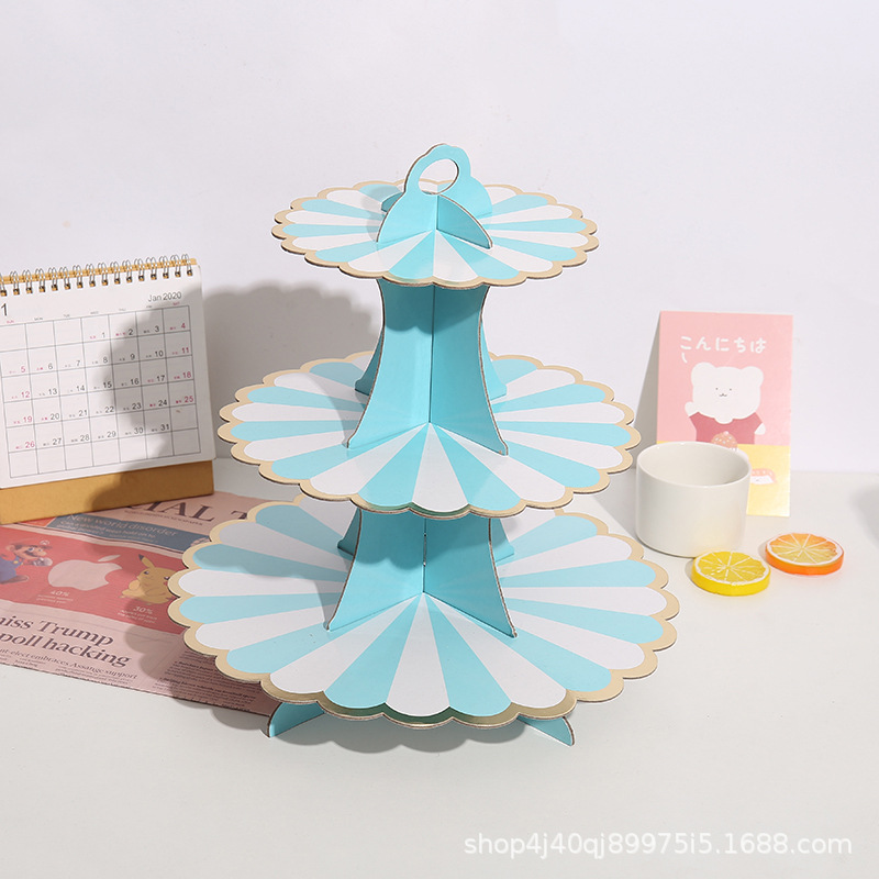 2021 New Disposable Multi-Layer Paper Cake Rack Birthday Party Supplies Three-Layer Gilding Cake Decoration