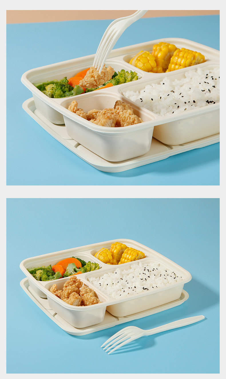 Corn Starch Disposable Three-Grid Lunch Box Degradable Starch-Based Packaging Take-out Box Customized
