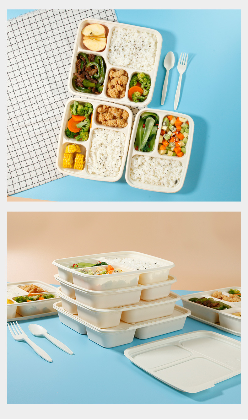 Corn Starch Disposable Three-Grid Lunch Box Degradable Starch-Based Packaging Take-out Box Customized