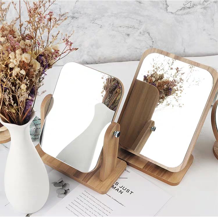 New wooden desktop makeup mirror female high list face dressing mirror beauty mirror student frank desktop mirror big