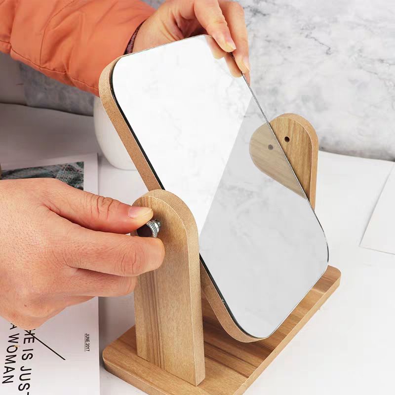 New wooden desktop makeup mirror female high list face dressing mirror beauty mirror student frank desktop mirror big