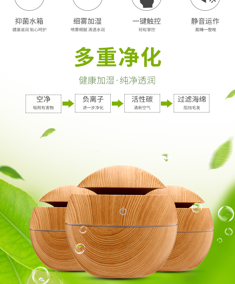 130 ml wood grain humidifier round ball humidifier water drop humidifier wood grain aroma to the machine