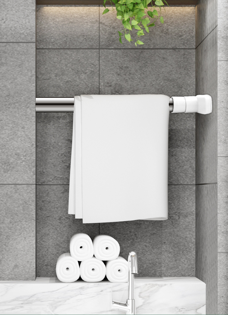 Rod PunchFree Telescopic Rod Bathroom Bathroom Curtain Rod of Door Balcony Clothes Drying Straight Rod Single Rod Whole