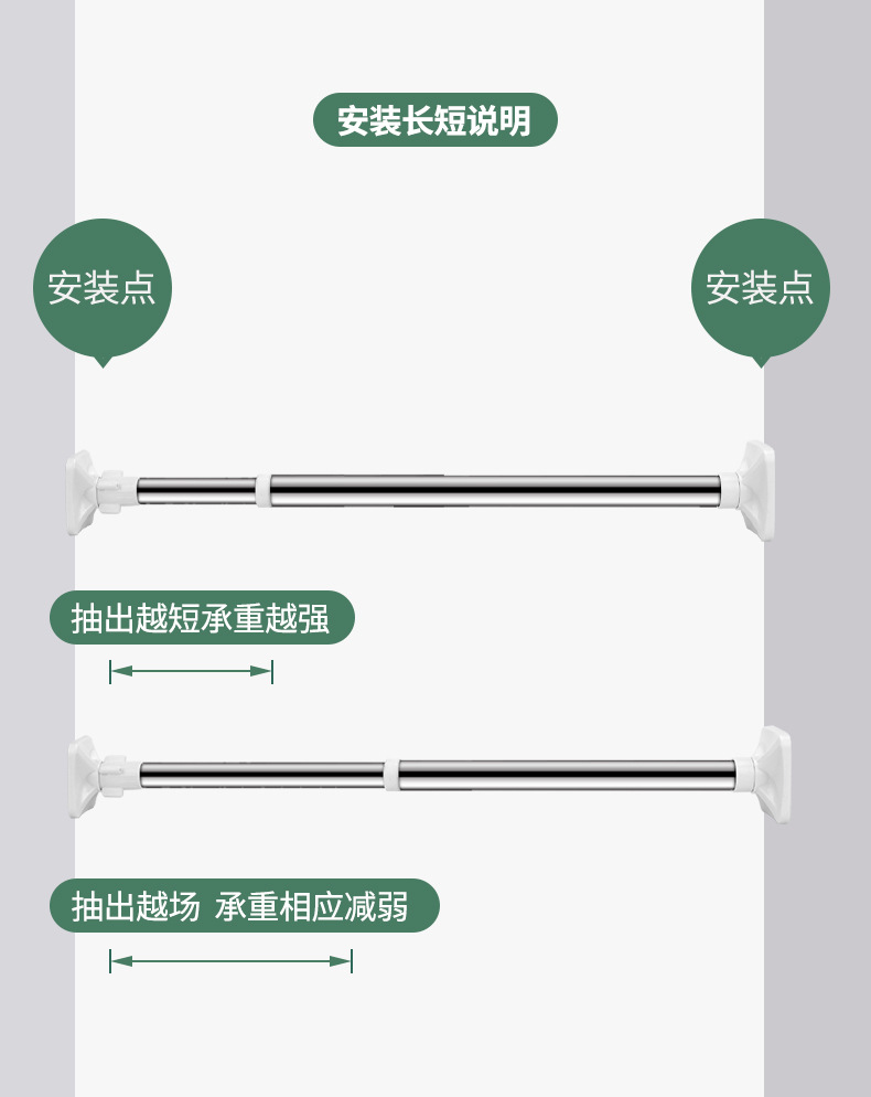 Rod PunchFree Telescopic Rod Bathroom Bathroom Curtain Rod of Door Balcony Clothes Drying Straight Rod Single Rod Whole