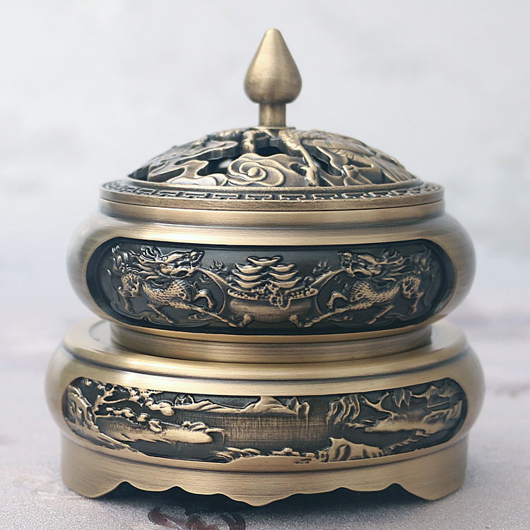 Three-Legged Carved Copper Incense Burner Pure Copper Sandalwood Stove Antique Zen Tea Tray Aroma and Incense Burner Household Indoor Incense Burner