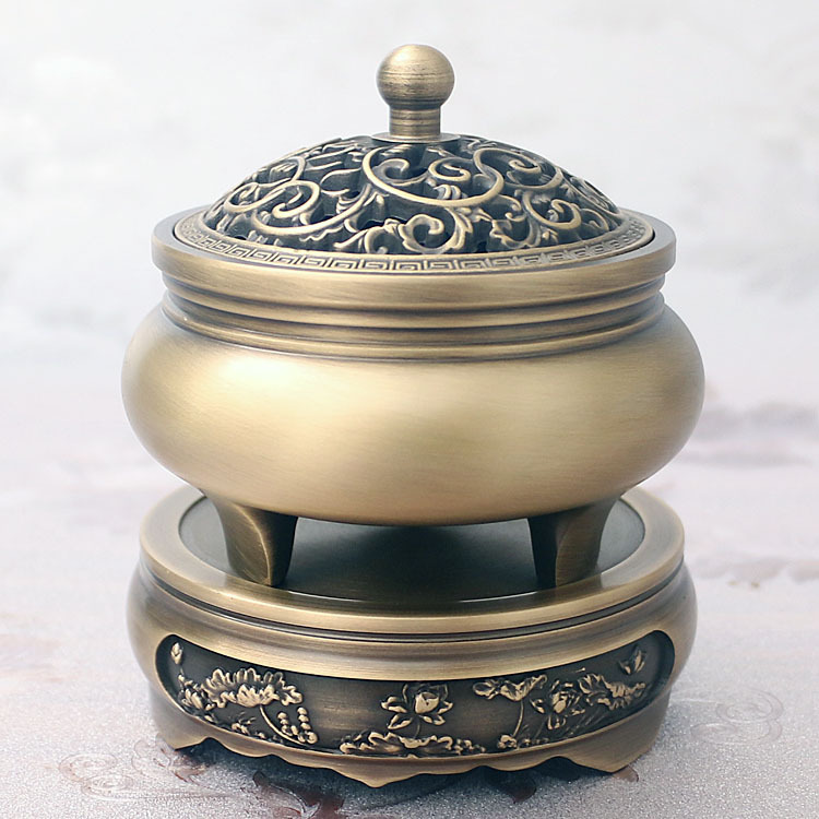 Three-Legged Carved Copper Incense Burner Pure Copper Sandalwood Stove Antique Zen Tea Tray Aroma and Incense Burner Household Indoor Incense Burner
