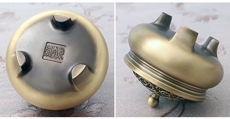 Three-Legged Carved Copper Incense Burner Pure Copper Sandalwood Stove Antique Zen Tea Tray Aroma and Incense Burner Household Indoor Incense Burner