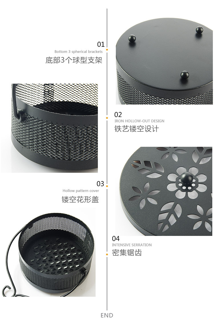 T Iron Art Fireproof Mosquito Repellent Burner Classical Aroma Burner Household Large Mosquito Repellent Incense Holder with Lid Can Be Hung New Chinese Incense Burner