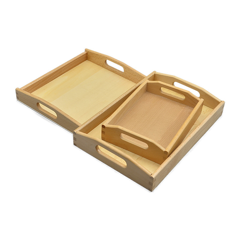 Kindergarten Children &#039;S Tray Wooden Beech Teaching Aids Storage Tray Solid Color Square Tea Plate With Handle