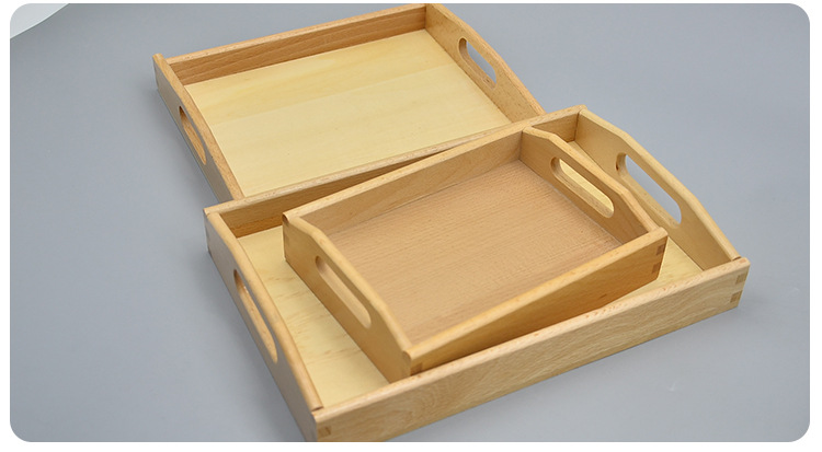 Kindergarten Children 'S Tray Wooden Beech Teaching Aids Storage Tray Solid Color Square Tea Plate With Handle