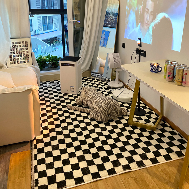 Chessboard Carpet Living Room Sofa Bedroom Bedside Blanket Girl Green Black And White Plaid Pastoral Ins Style Full Mat
