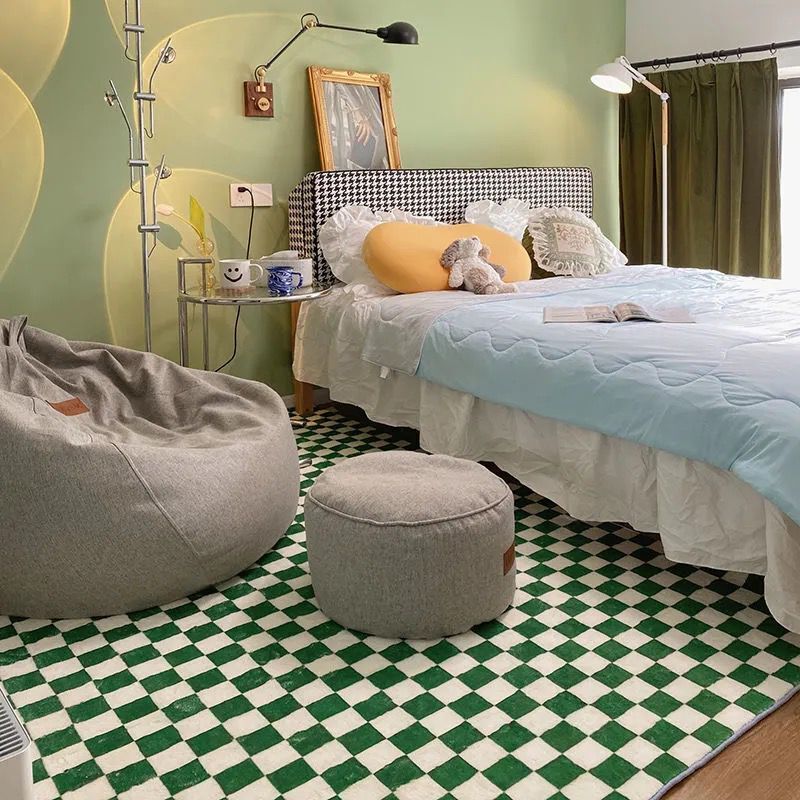 Chessboard Carpet Living Room Sofa Bedroom Bedside Blanket Girl Green Black And White Plaid Pastoral Ins Style Full Mat