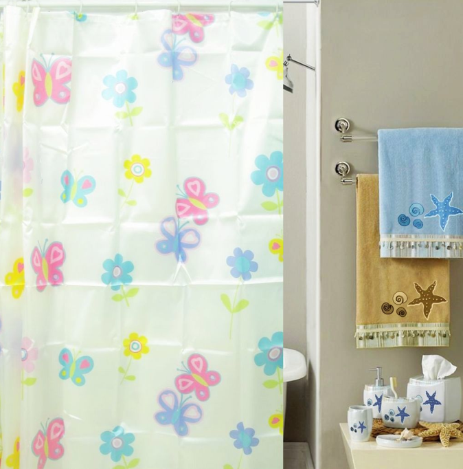 Thickened small curtain set bathroom hanging curtain waterproof mouldproof perforated toilet curtain cloth bath partition curtain