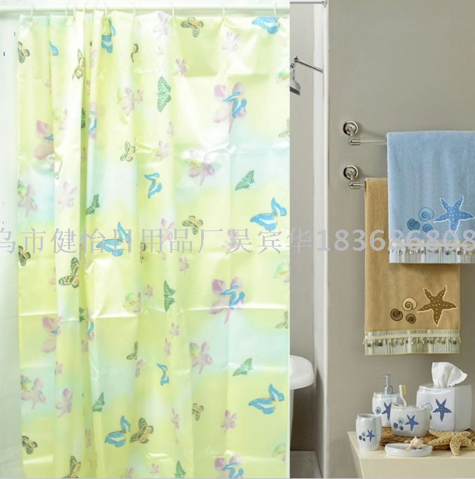 Thickened small curtain set bathroom hanging curtain waterproof mouldproof perforated toilet curtain cloth bath partition curtain