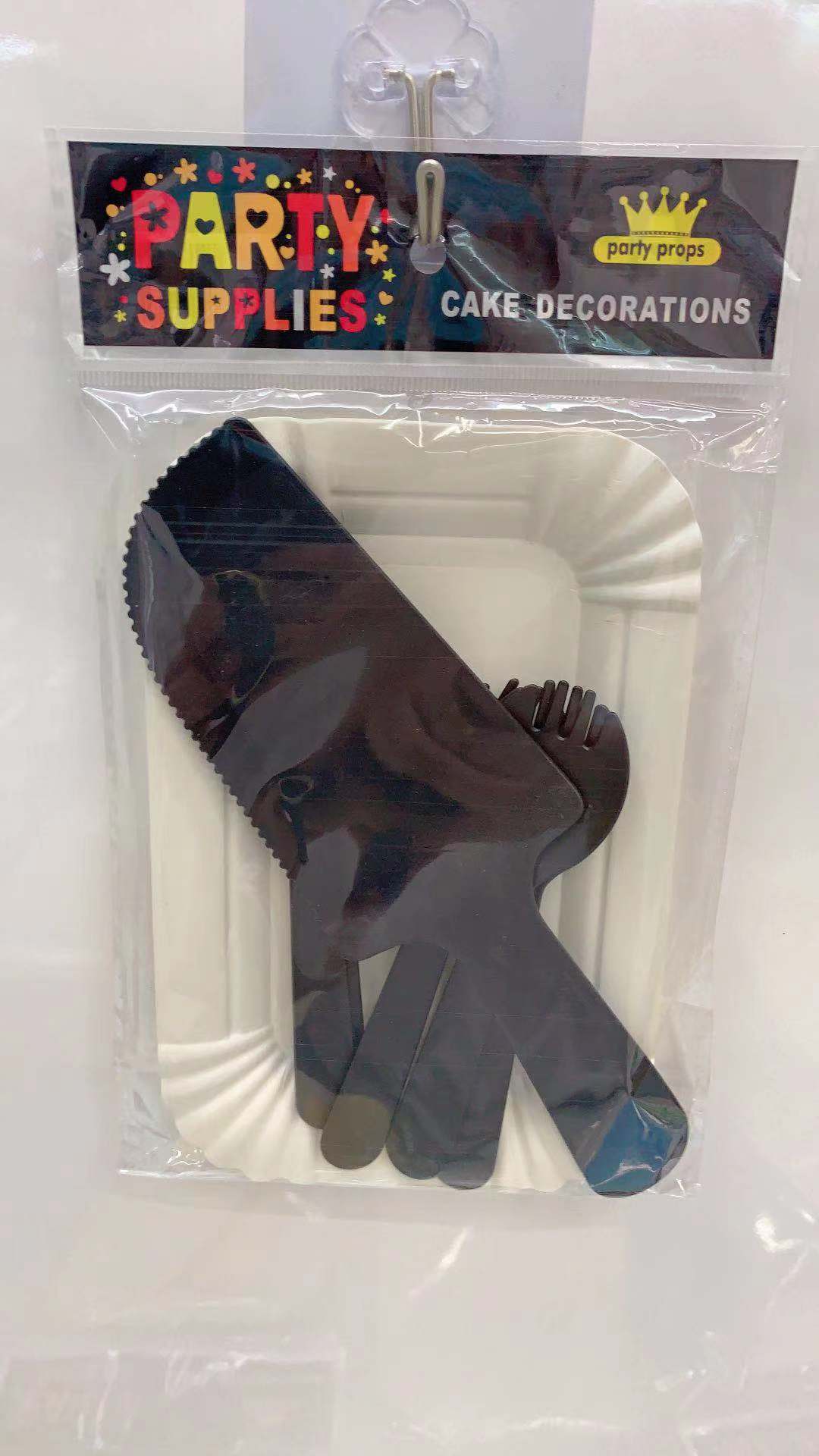 Birthday Cake Four-in-One Cutlery Tray Set Disposable Tableware Plastic Knives Spoon Combination Paper Plate