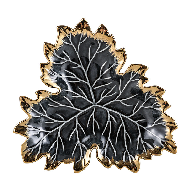 Nordic Maple Leaf Dish Creative Macaron Ceramic Tray Relief Plate Swing Plate Hallway Storage Storage Tray Fruit Plate