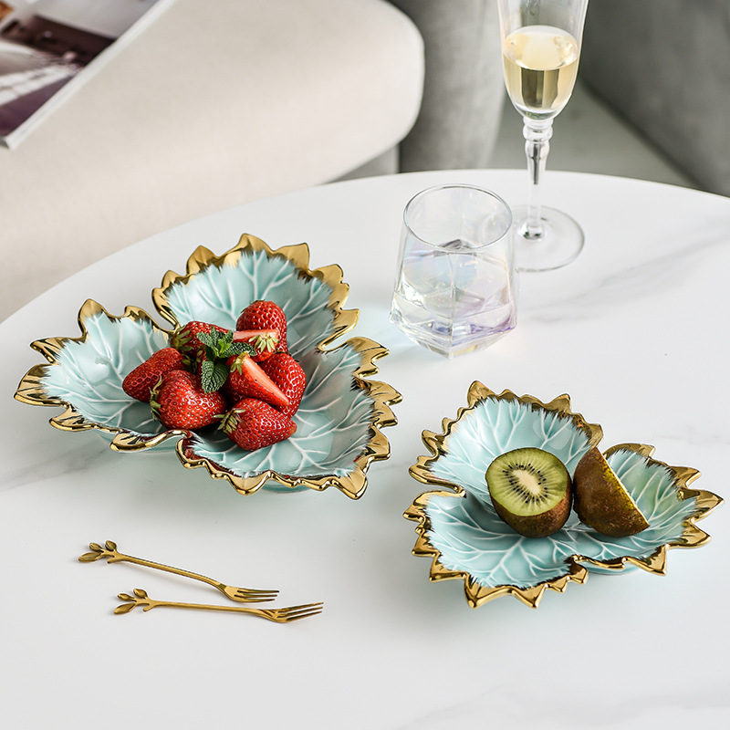 Nordic Maple Leaf Dish Creative Macaron Ceramic Tray Relief Plate Swing Plate Hallway Storage Storage Tray Fruit Plate