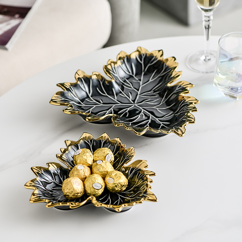 Nordic Maple Leaf Dish Creative Macaron Ceramic Tray Relief Plate Swing Plate Hallway Storage Storage Tray Fruit Plate