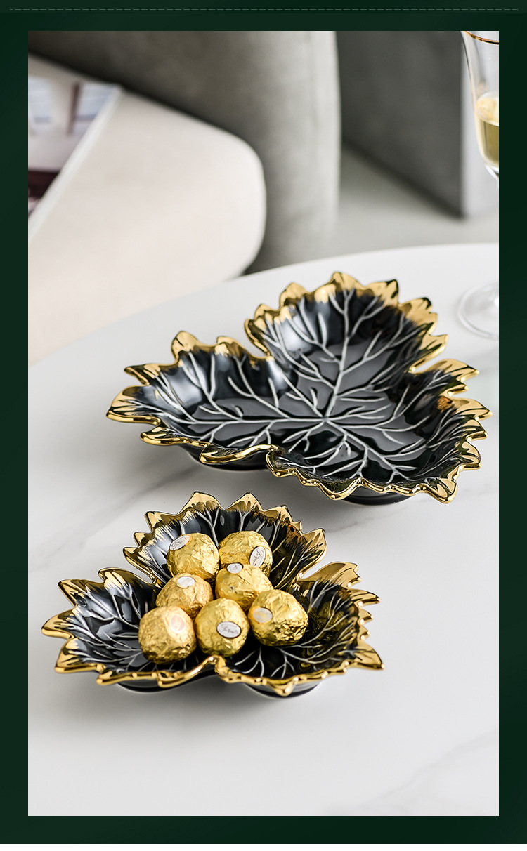 Nordic Maple Leaf Dish Creative Macaron Ceramic Tray Relief Plate Swing Plate Hallway Storage Storage Tray Fruit Plate