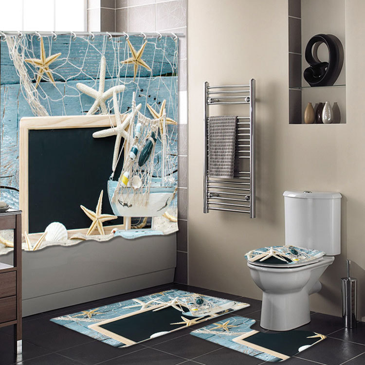Cross-Border New Bathroom Set Bathroom Four-Piece Set Super Waterproof Shower Curtain Living Room Carpet Floor Mat Customizable Cross-Border New Bathroom Set Bathroom Four-Piece Set Super Waterproof Shower Curtain Living Room Carpet Floor Mat Customizable