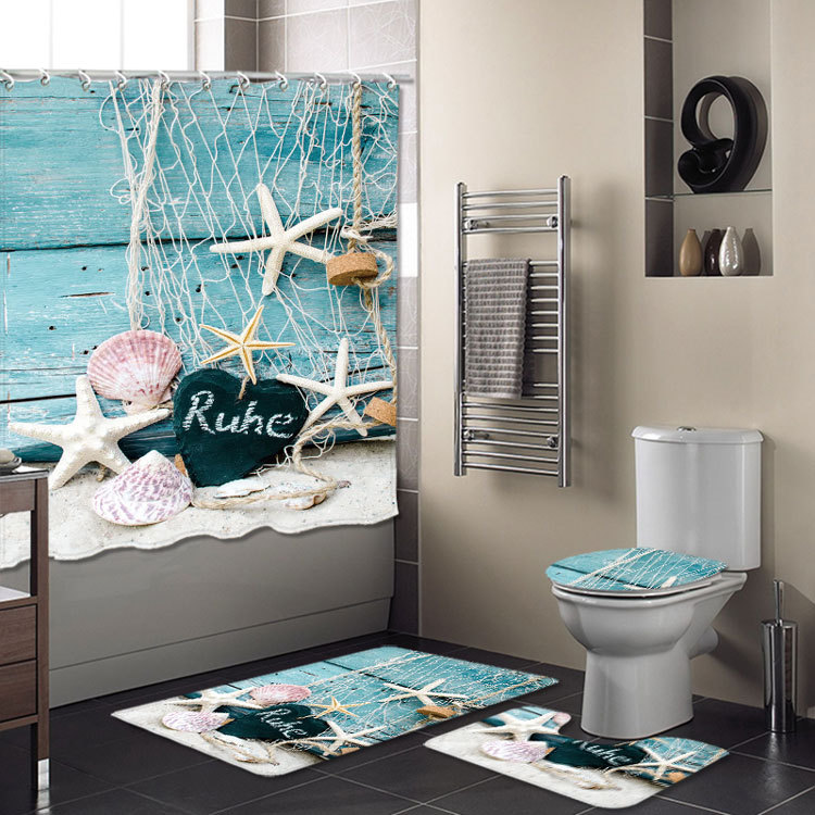 Cross-Border New Bathroom Set Bathroom Four-Piece Set Super Waterproof Shower Curtain Living Room Carpet Floor Mat Customizable Cross-Border New Bathroom Set Bathroom Four-Piece Set Super Waterproof Shower Curtain Living Room Carpet Floor Mat Customizable
