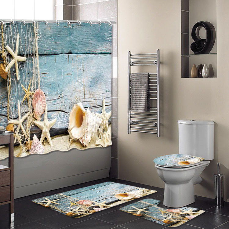 Cross-Border New Bathroom Set Bathroom Four-Piece Set Super Waterproof Shower Curtain Living Room Carpet Floor Mat Customizable Cross-Border New Bathroom Set Bathroom Four-Piece Set Super Waterproof Shower Curtain Living Room Carpet Floor Mat Customizable