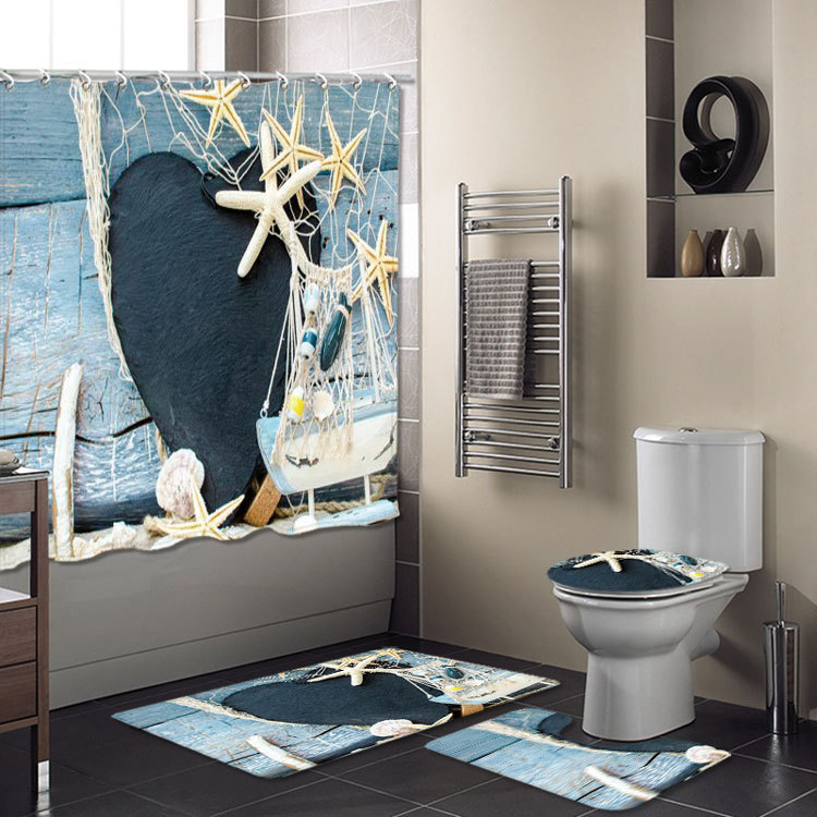 Cross-Border New Bathroom Set Bathroom Four-Piece Set Super Waterproof Shower Curtain Living Room Carpet Floor Mat Customizable Cross-Border New Bathroom Set Bathroom Four-Piece Set Super Waterproof Shower Curtain Living Room Carpet Floor Mat Customizable