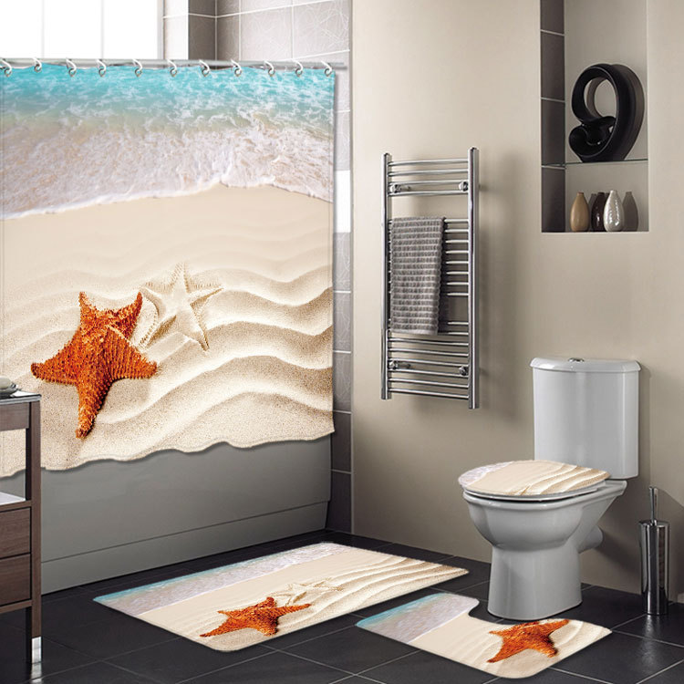 Cross-Border New Bathroom Set Bathroom Four-Piece Set Super Waterproof Shower Curtain Living Room Carpet Floor Mat Customizable Cross-Border New Bathroom Set Bathroom Four-Piece Set Super Waterproof Shower Curtain Living Room Carpet Floor Mat Customizable