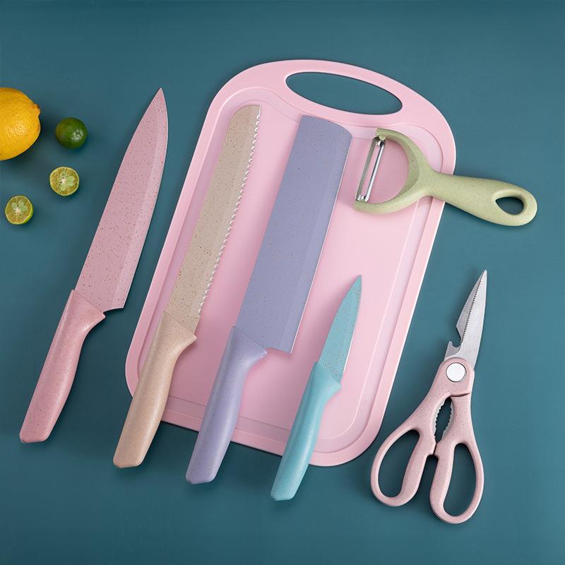 Factory Direct Supply Net Red Wheat Straw 6-Piece Set Stainless Steel Cutter Set Gift Knife Kitchen Fruit Knife Kitchen Knife