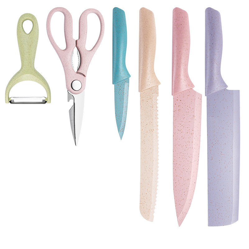 Factory Direct Supply Net Red Wheat Straw 6-Piece Set Stainless Steel Cutter Set Gift Knife Kitchen Fruit Knife Kitchen Knife