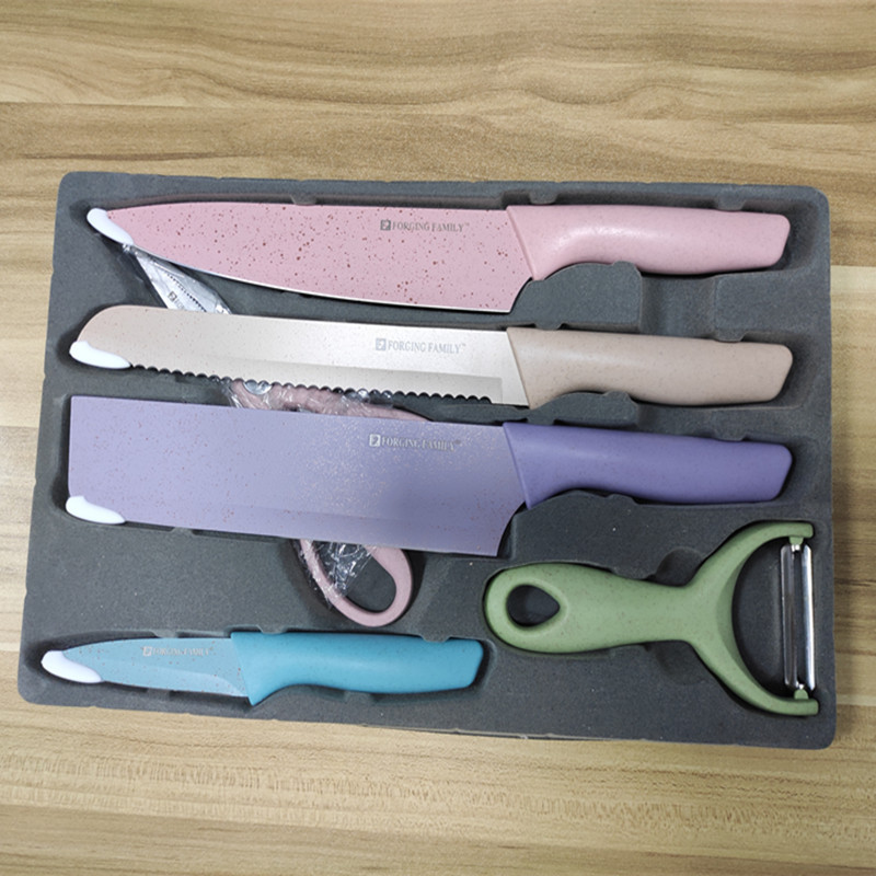Factory Direct Supply Net Red Wheat Straw 6-Piece Set Stainless Steel Cutter Set Gift Knife Kitchen Fruit Knife Kitchen Knife