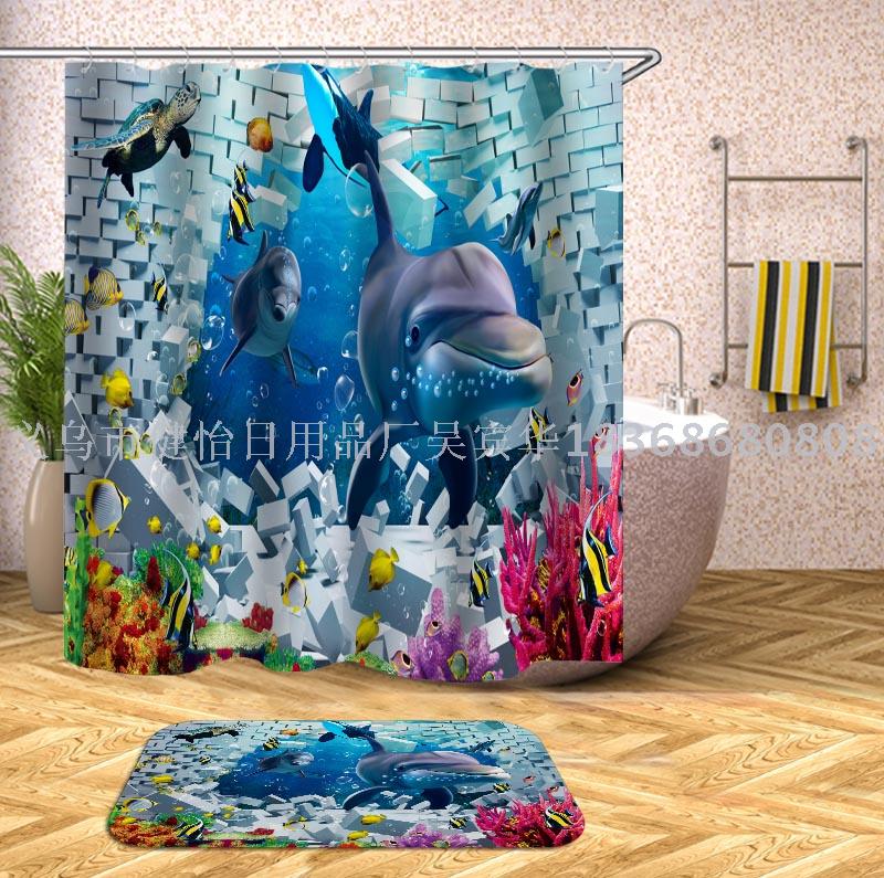 Ocean shower curtain polyester fabric can also be customized bath mat, tapestry, tablecloth, table mat
