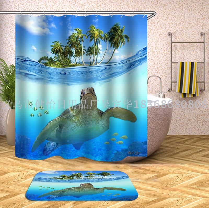 Ocean shower curtain polyester fabric can also be customized bath mat, tapestry, tablecloth, table mat
