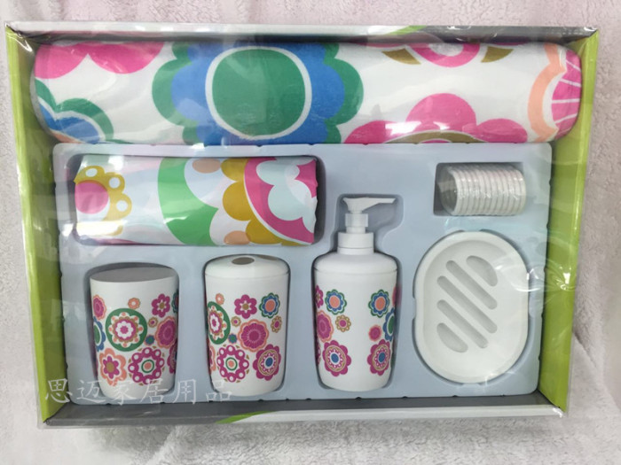 Plastic bathroom suite bathroom bath wash 18 piece with shower curtain mat gift box packaging