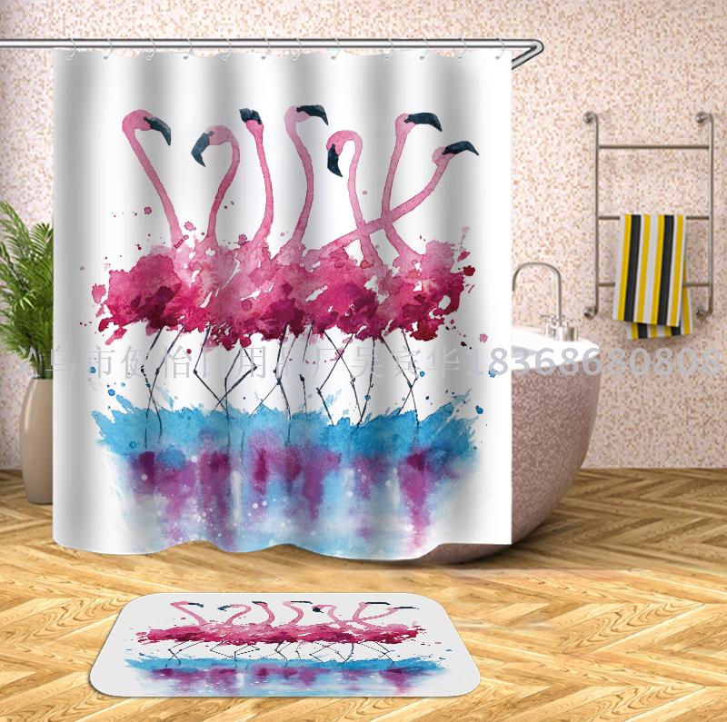 Flamingo shower curtain doll fabric can also be customized bath mat, tapestry, tablecloth, meal mat