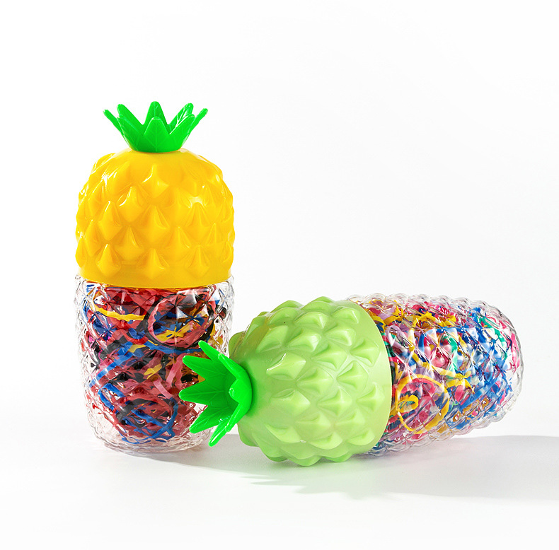 Japan and South Korea Cute Small Pineapple Bottle Rubber Band Strong Pull Continuous Hair Rope Disposable Rubber Band Small Fresh Fruit Hair Ring Headdress