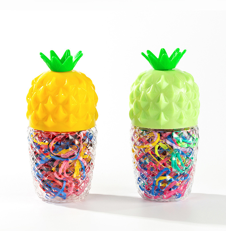 Japan and South Korea Cute Small Pineapple Bottle Rubber Band Strong Pull Continuous Hair Rope Disposable Rubber Band Small Fresh Fruit Hair Ring Headdress