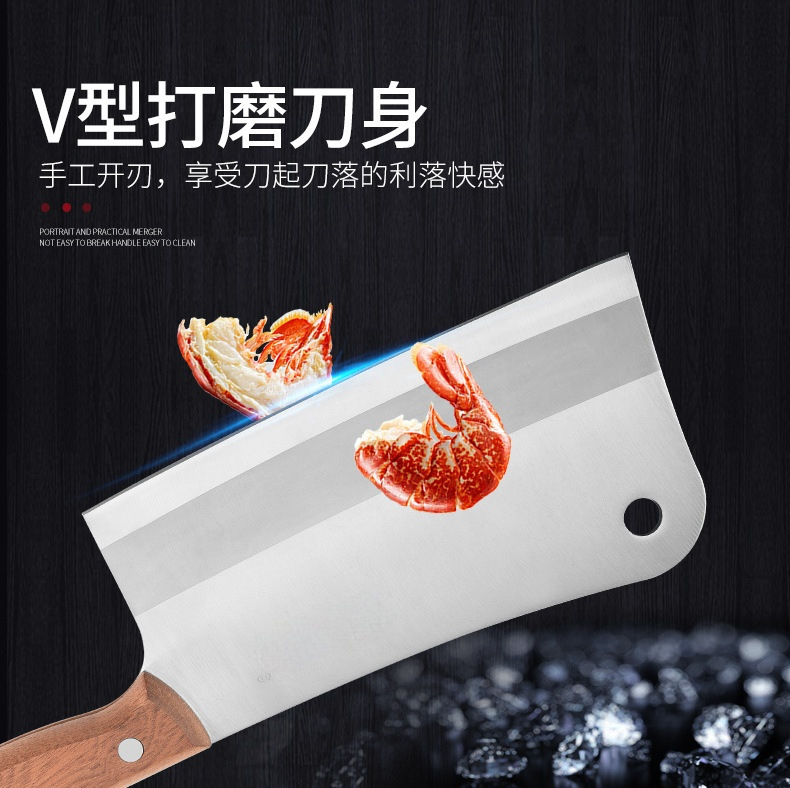 Cleaver Slicing Knife Kitchen Knife Household Bone Cutting Knife Chef Knife Wooden Handle Knife Bone Chopping Knife