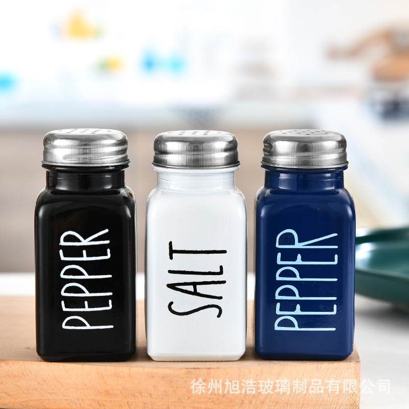 Cross-Border Amazon Glass Seasoning Jar Square Spice Jar with Hole Loose Powder Case Pepper Bottle Spray Paint Seasoning Containers