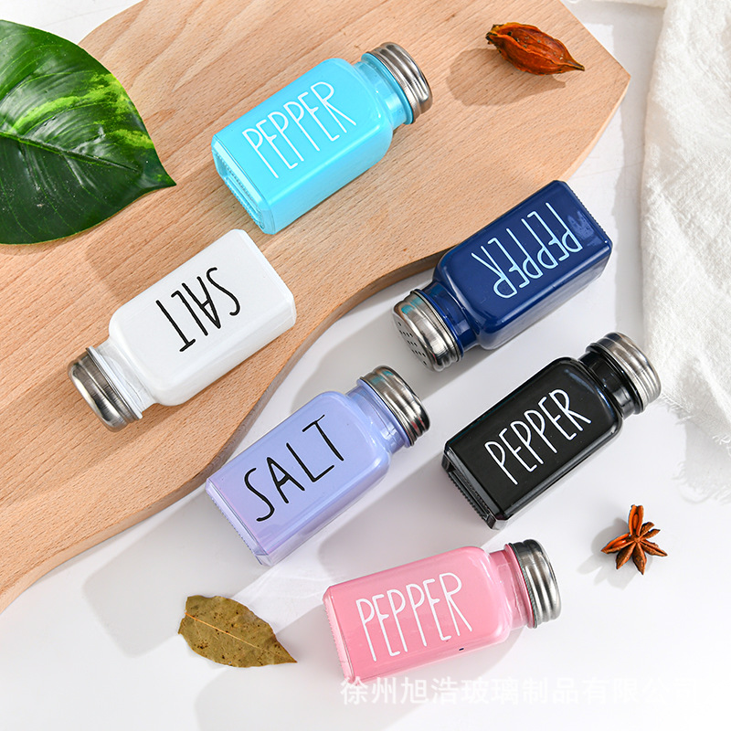Cross-Border Amazon Glass Seasoning Jar Square Spice Jar with Hole Loose Powder Case Pepper Bottle Spray Paint Seasoning Containers