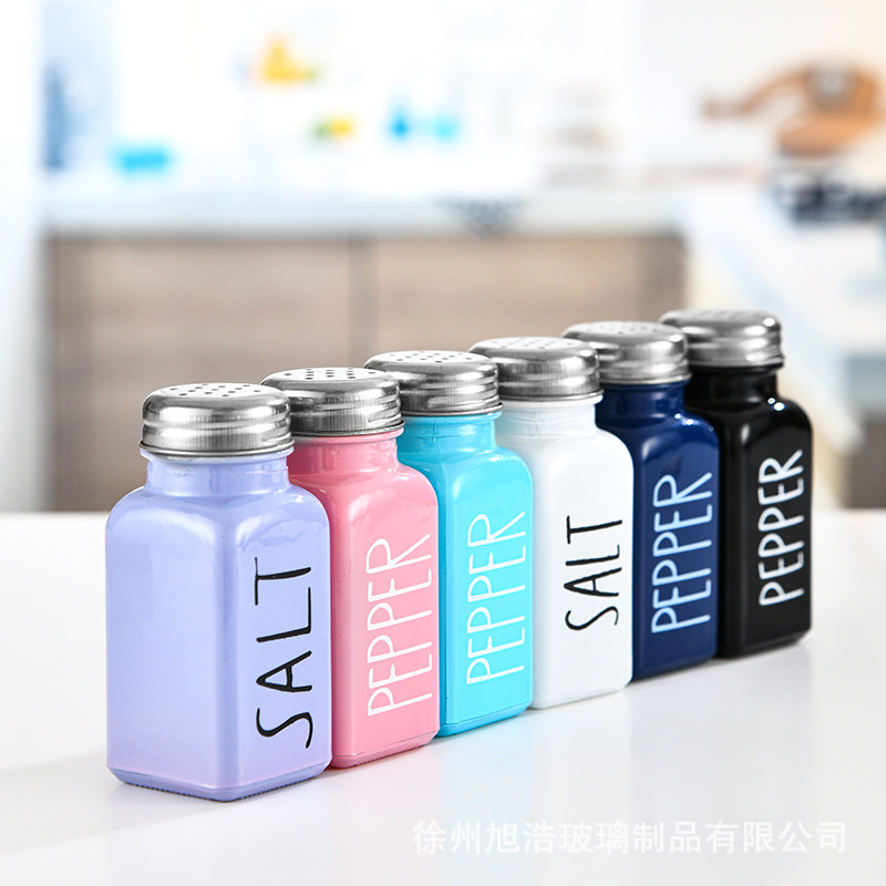 Cross-Border Amazon Glass Seasoning Jar Square Spice Jar with Hole Loose Powder Case Pepper Bottle Spray Paint Seasoning Containers